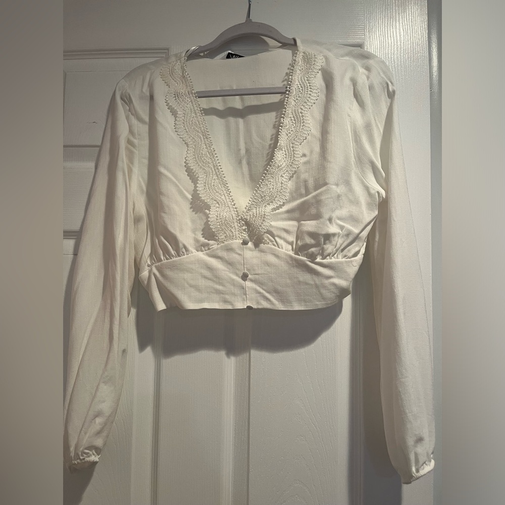 Zara long sleeve white crop top